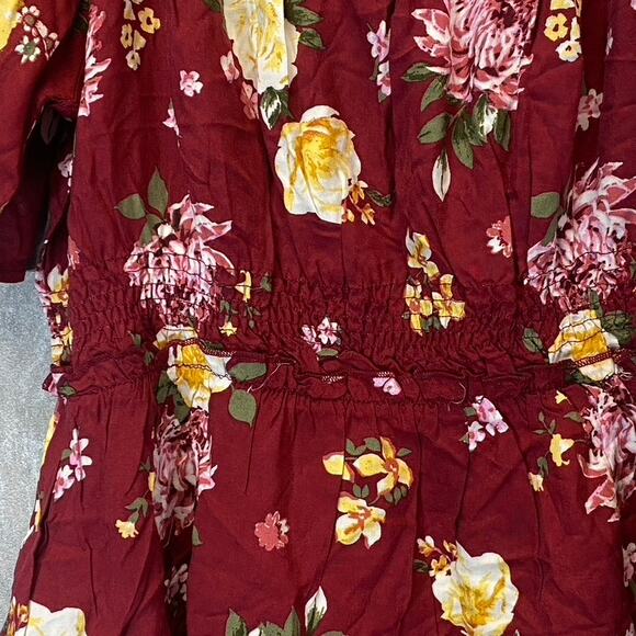 DEREK HEART Women's Biking Red Floral Smocked Peplum Top SZ M - Picture 4 of 7